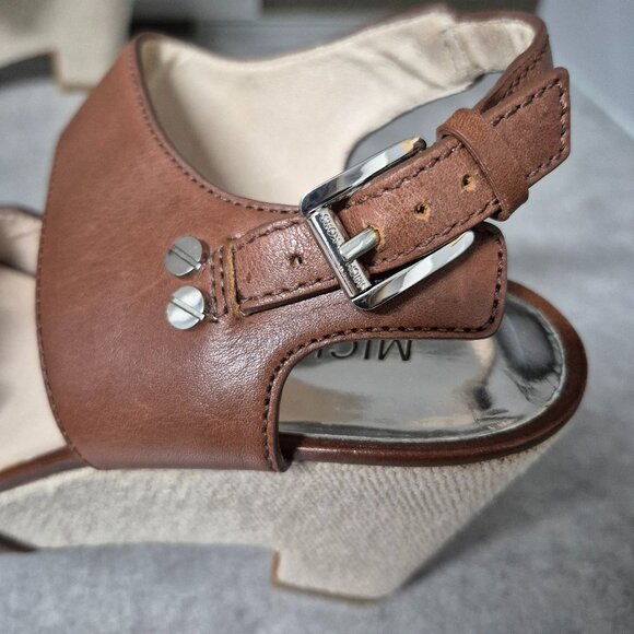 7 Michael Kors Brown Leather Platform Sandals - Picture 4 of 14